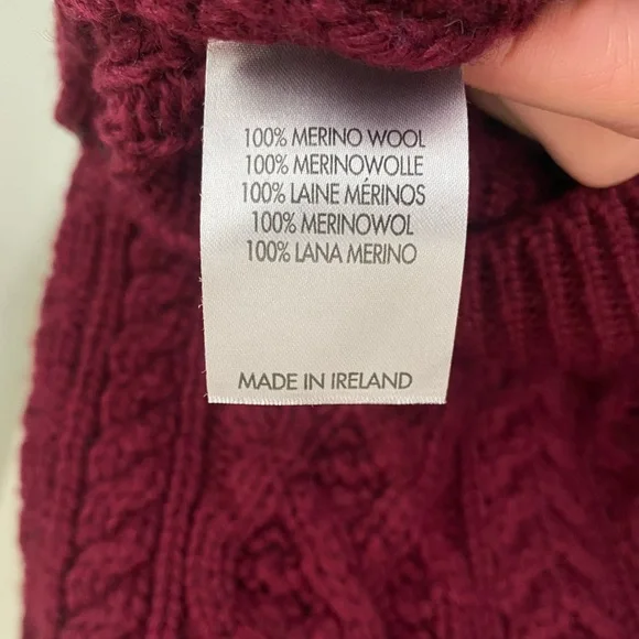 ‎‎Aran Crafts Merino‎ Wo‎ol Cable Knit Aran Sweater Troyer Claret Size Medium - Picture 11 of 11